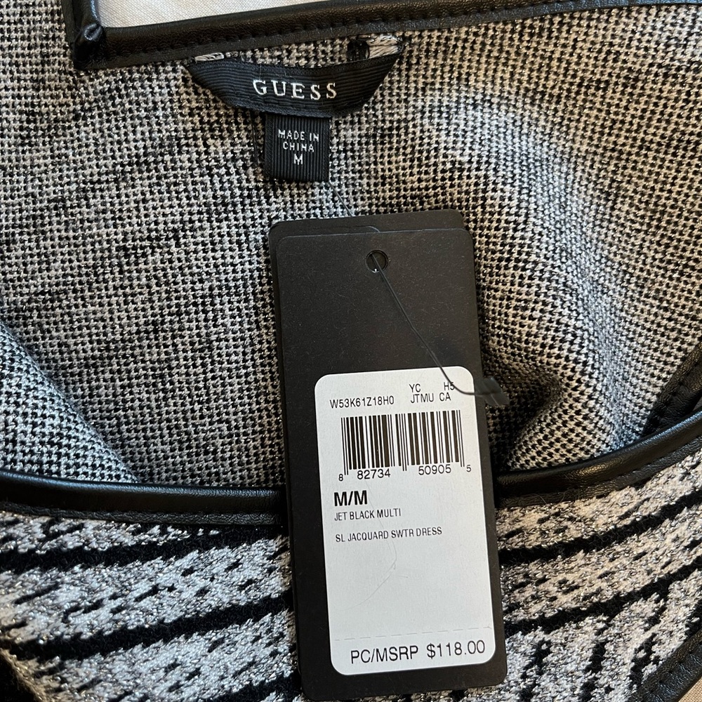 Size Medium Guess Bodycon Sweater Dress Black/Silver - Picture 3 of 4
